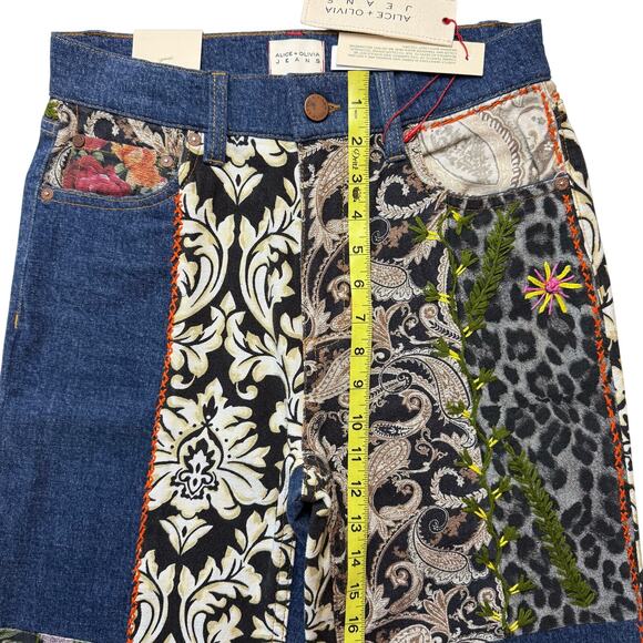 ALICE + OLIVIA Weezy Patchwork Mixed Media Jeans - Picture 9 of 11